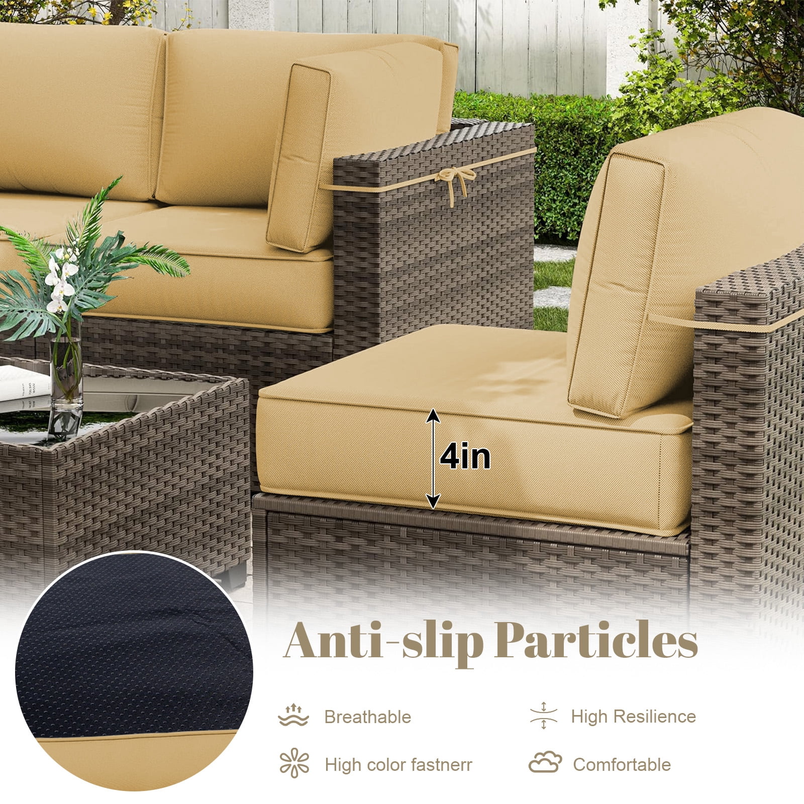 HONEY HOME 14 Piece Patio Sectional Cushions Relacement, 4" Outdoor Furniture Couch Cushion Fits 6-Seat Rattan Conversation Set, Waterproof, Fade-Resist
