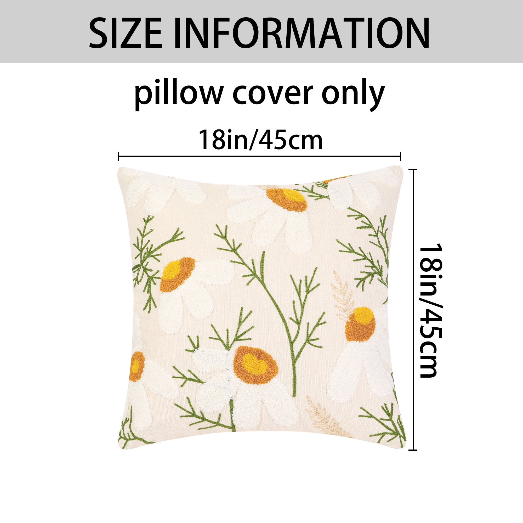 Unique Bargains Cotton Throw Pillow Cover Geometric Floral Cushion Covers (2 Count) Flower 18" x 18"