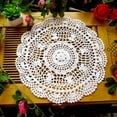 thumbnail image 2 of Handmade Cotton Crochet Lace Doilies Round Table Mat Waterlily Design White Lace Doilies Decorative Crochet Table Mat for Sofa or Tabletop (White), 2 of 6