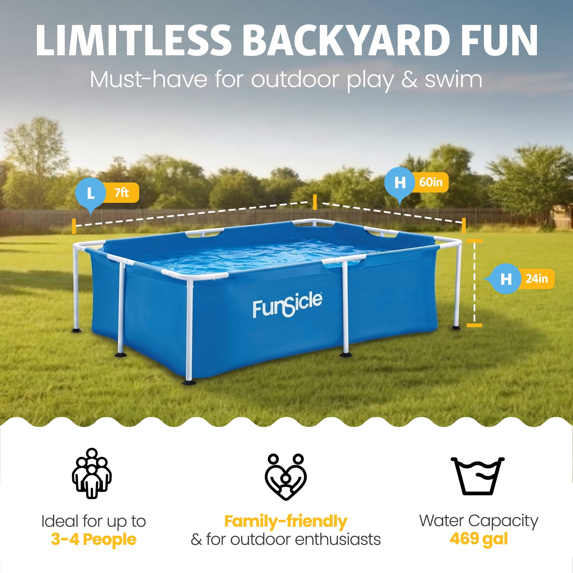 Funsicle Activity Lap 7' x 5' x 24" Family Above Ground Swimming Pool