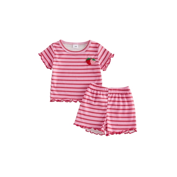 Cenuakty Baby3M 6M 12M 18M 24M 2T 3T Girl 2Pcs Summer Outfits Short Sleeve Fruit Embroidery Tops and Shorts Set Toddler Spring Clothes