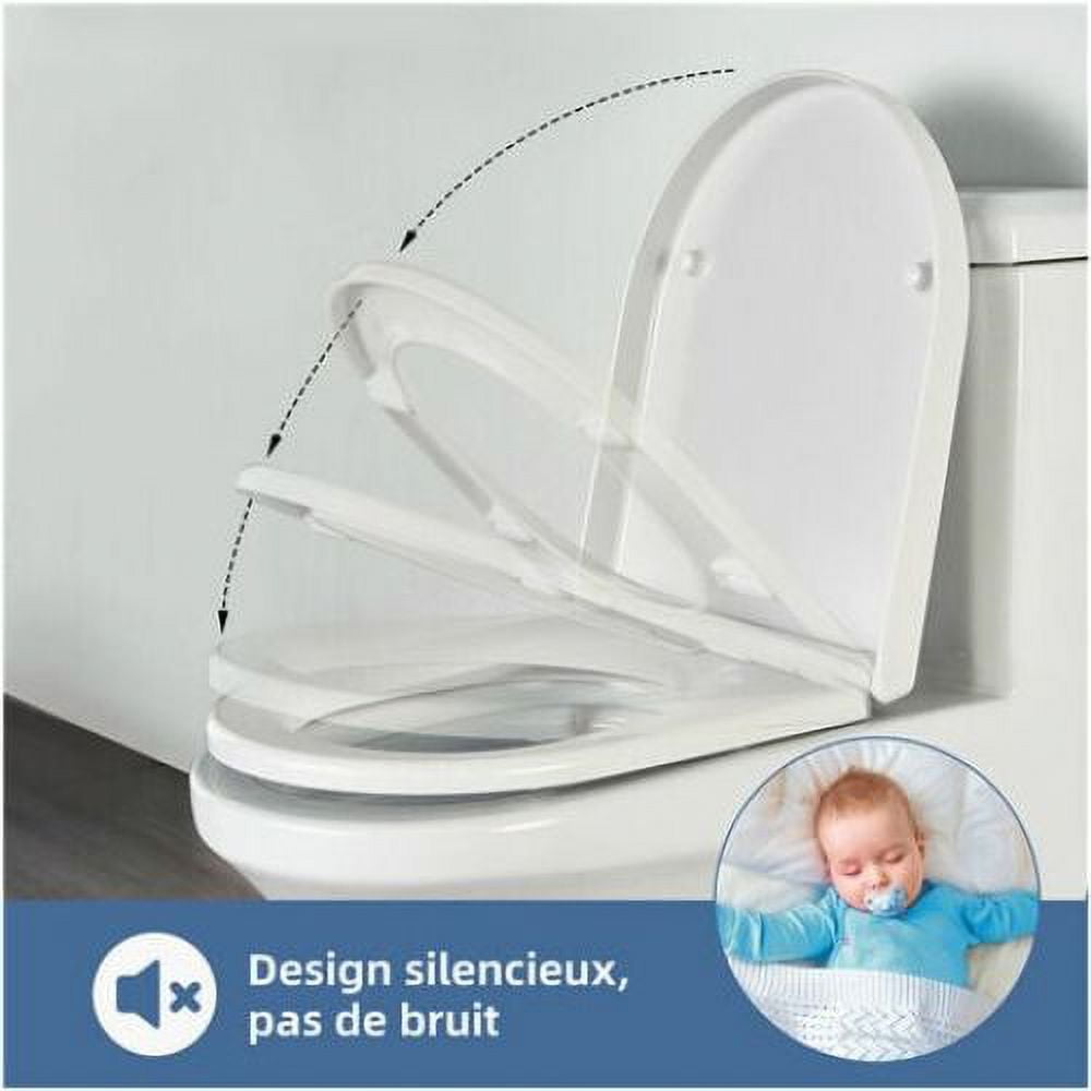D-Shape Toilet Seat with Quiet Self-Closing, Designed for Modern Bathrooms, Durable UF Material Ensures Longevity, Universal Fit for Standard Toilets, Soft Toilet Seat with Quick