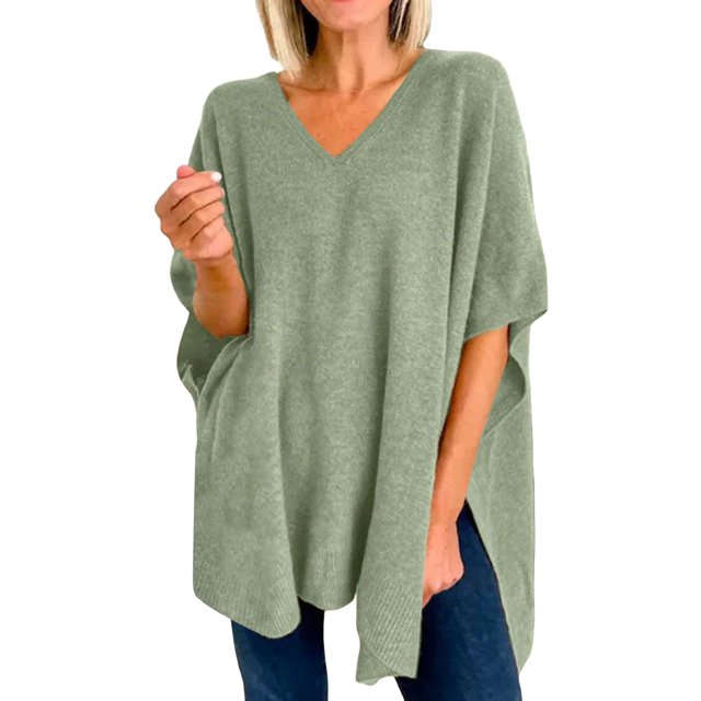 Cape Chandail pour Femmes Drapée Col en V Haut Ample Doux Confortable Décontracté Tricoté pour Automne Hiver