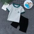 thumbnail image 2 of AINIYS Kids Short Sleeve Crew Neck Pullover Contrast Trim Athletic Moisture Wicking Two Piece Tee And Shorts Set For Sports Outdoor Daily Gray 80, 2 of 3