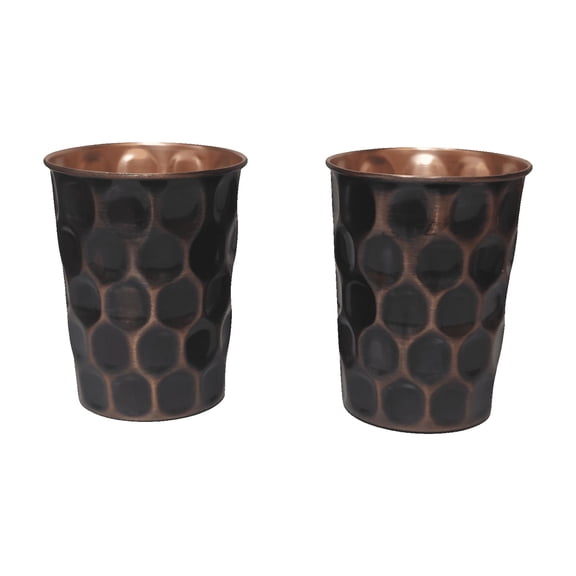 BUYERWELL Set of 2 Pure Copper Tumblers - 300ml Copper Water Glasses, Ayurvedic Use (DiamondAntique) - Ayurvedic Vessel – Drink More Water and Enjoy The Health Benefits
