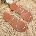 thumbnail image 5 of PiGOGI Women's Metallic Thin Strap Flat Sandals Non-Slip Comfortable Slide Summer Silver 5.5, 5 of 8