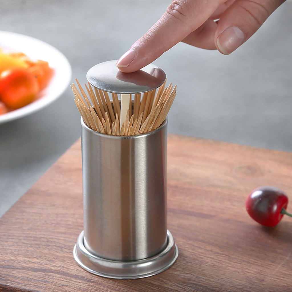 Retractable Automatic Stainless Steel Toothpick Dispenser Holder Box Home Decor 
