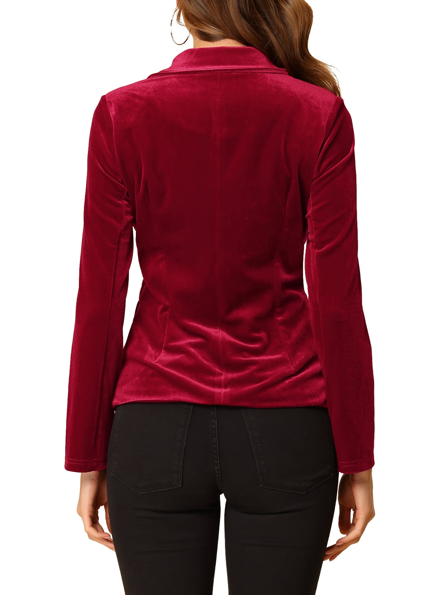 Unique Bargains Women's Notched Lapel Button Front Office Velvet Blazer Jacket XL Burgundy