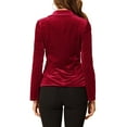 thumbnail image 3 of Unique Bargains Women's Notched Lapel Button Front Office Velvet Blazer Jacket XL Burgundy, 3 of 7
