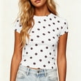 thumbnail image 6 of SAWOBUUN Women Cute Polka Dot T Shirt Short Sleeve Slim Stretch Crew Neck Trendy Summer Top, 6 of 7