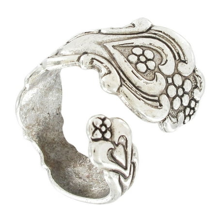 - Antiqued Silver Tone Flatware Heart Swirl Spoon Adjustable Ring