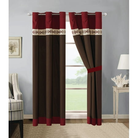 New Charter Club Damask Stripe - 4-Pc Brice Floral Damask Shell Butterfly Embroidery Stripe Curtain Set Burgundy Brown Beige Drape Sheer Liner