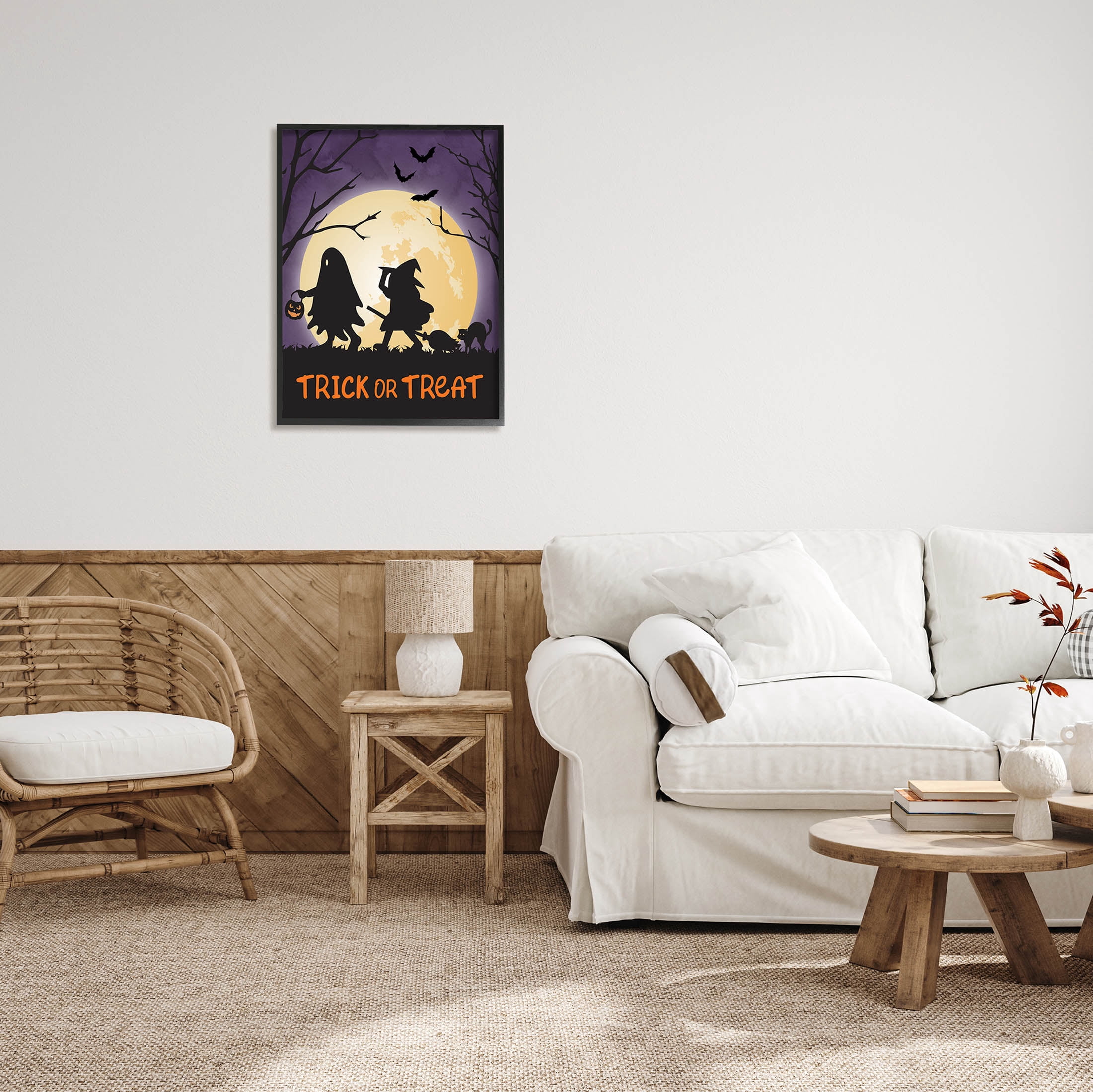 Stupell Industries Trick Or Treat Halloween Silhouettes Graphic Art Black Framed Art Print Wall Art, Design by Linda Birtel