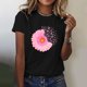 thumbnail image 2 of Gibobby Playera de Manga Corta con Cuello Redondo Camiseta manga corta con estampado girasol y cinta informal para el día del cáncer mama para mujer(Negro,XL), 2 of 4