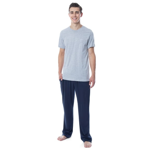 Intimo Men's 2 Piece Pajama Set Cotton/Poly Blend Jersey Knit Lounge Pants With Soft T-Shirt Top