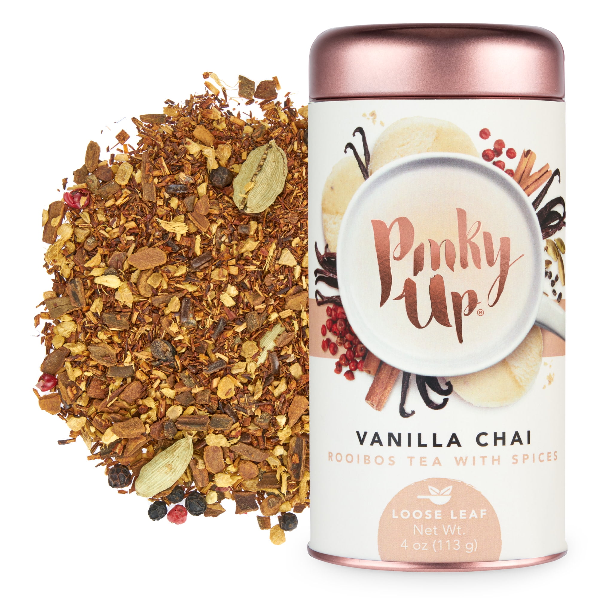 Pinky Up Vanilla Chai Loose Leaf Tea | Rooibos Tea, Caffeine Free, Naturally Low Calorie & Gluten Free | 4 Ounce Tin, 25 Servings