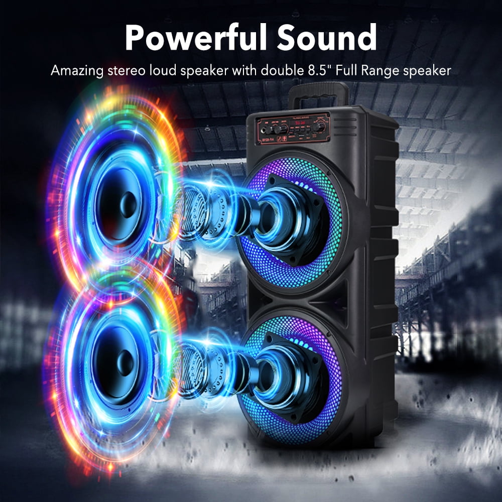 VTIN Dual 8.5" Bluetooth Party Speaker with 1000W Peak Power - RGB Lights, 3000mAh Rechargeable, TWS Stereo, Wired Mic & Remote, Portable Heavy Bass Subwoofer for Karaoke Camping Parties
