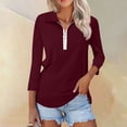 thumbnail image 2 of Lumtrix Women'S V Neck 3/4 Sleeve Tops Quarter Zip Collared Shirts Summer Tees Dressy Casual Top Wine 3XL, 2 of 7