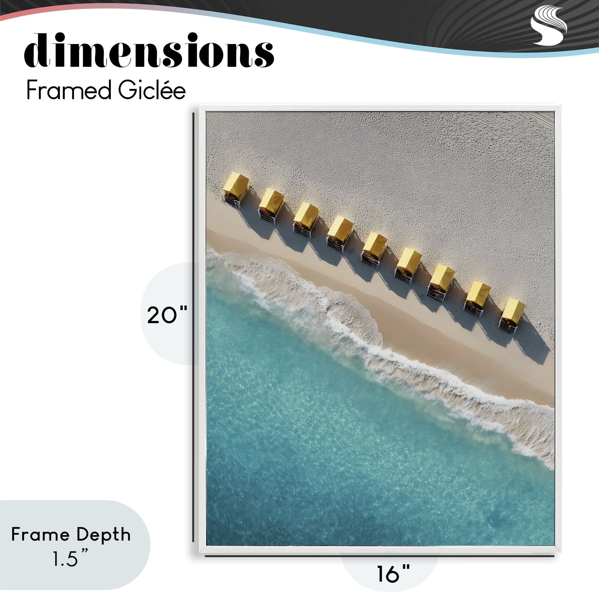 Stupell Industries Yellow Cabanas Along Shore White Framed Giclee Art, design by Franklyn Gregory
