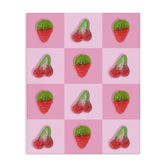 Stupell Industries Contemporary Gummy Strawberry and Cherry Checkerboard Canvas Art, 16 x 20, by LISH Creative