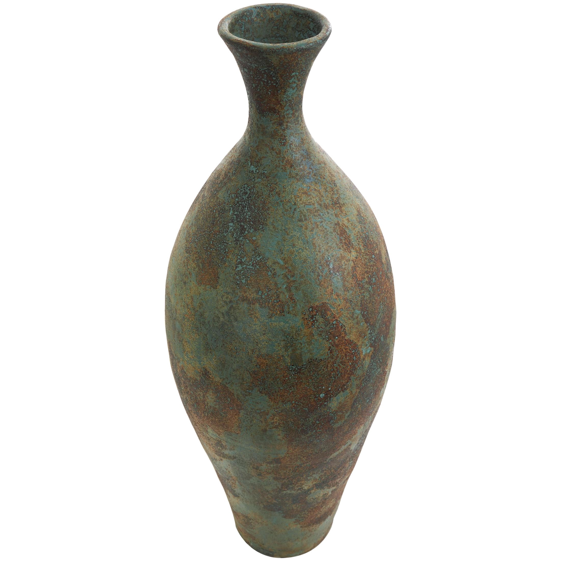 DecMode 37" Tall Distressed Antique Style Green Ceramic Vase