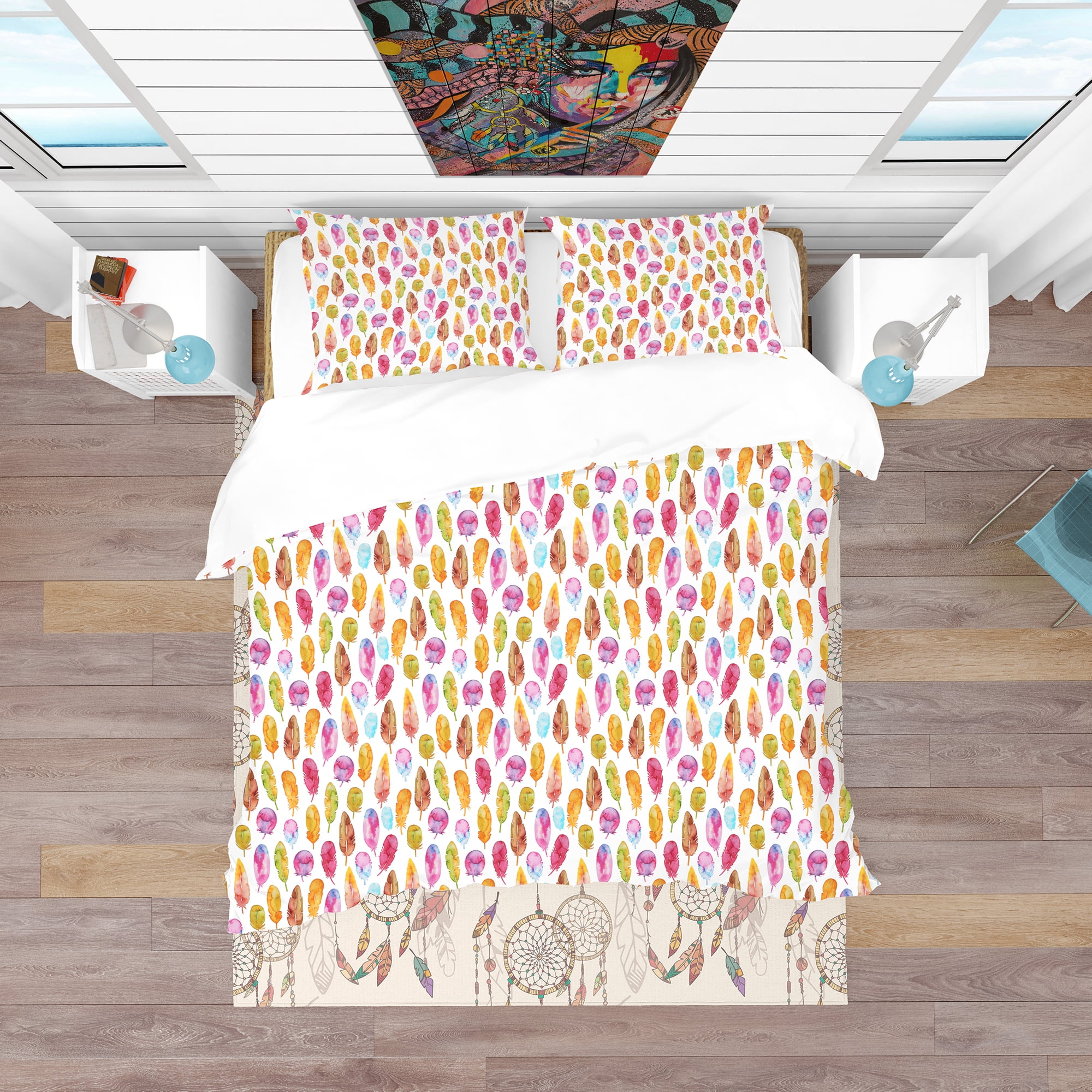 Designart 'Pattern with Colorful Feathers' Southwestern Duvet Cover Set