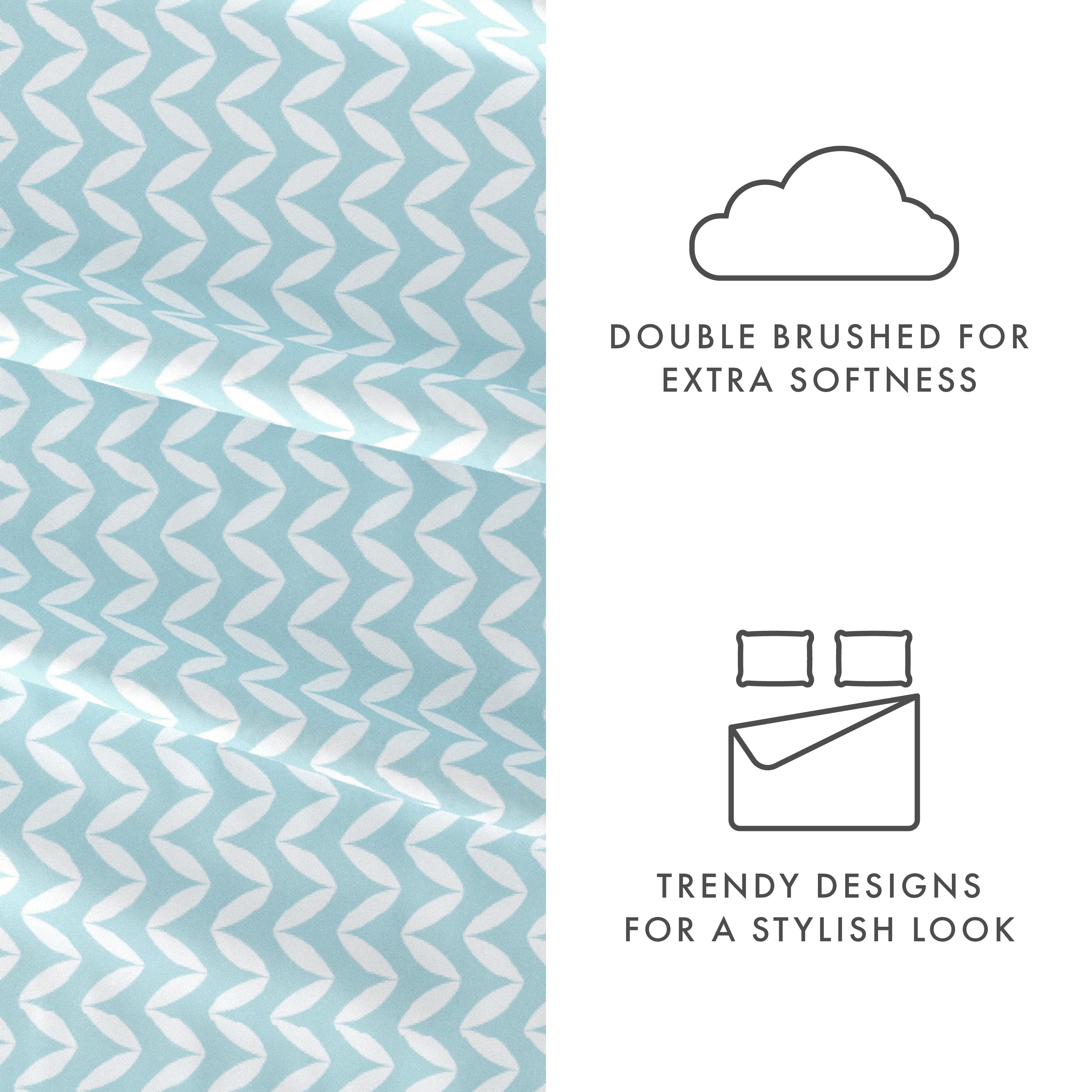 Noble Linens 4 Piece Pattern Microfiber Bed Sheets Set, Light Blue Puffed Chevron, Full