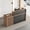 Walnut & Stone Gray, variant on 94" L-Shaped Reception Desk with Counter — Front Desk Reception Counter with Lockable Drawer, Storage Cabinet & Cable Grommet for Office, Lobby, Checkout (Walnut & Cream White)