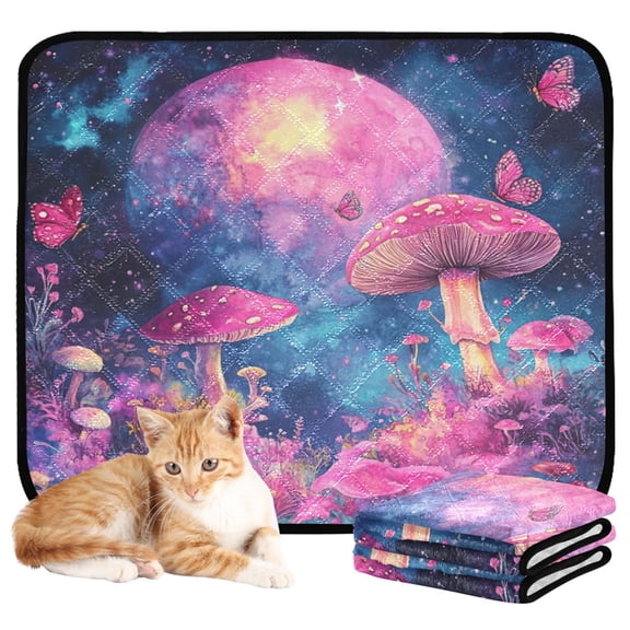 Qxltty Purple Mushroom Cat litter Pads Pet Set of 3 Diaper Mats Center Anti-leakage Layer Absorbent Soft and Comfortable
