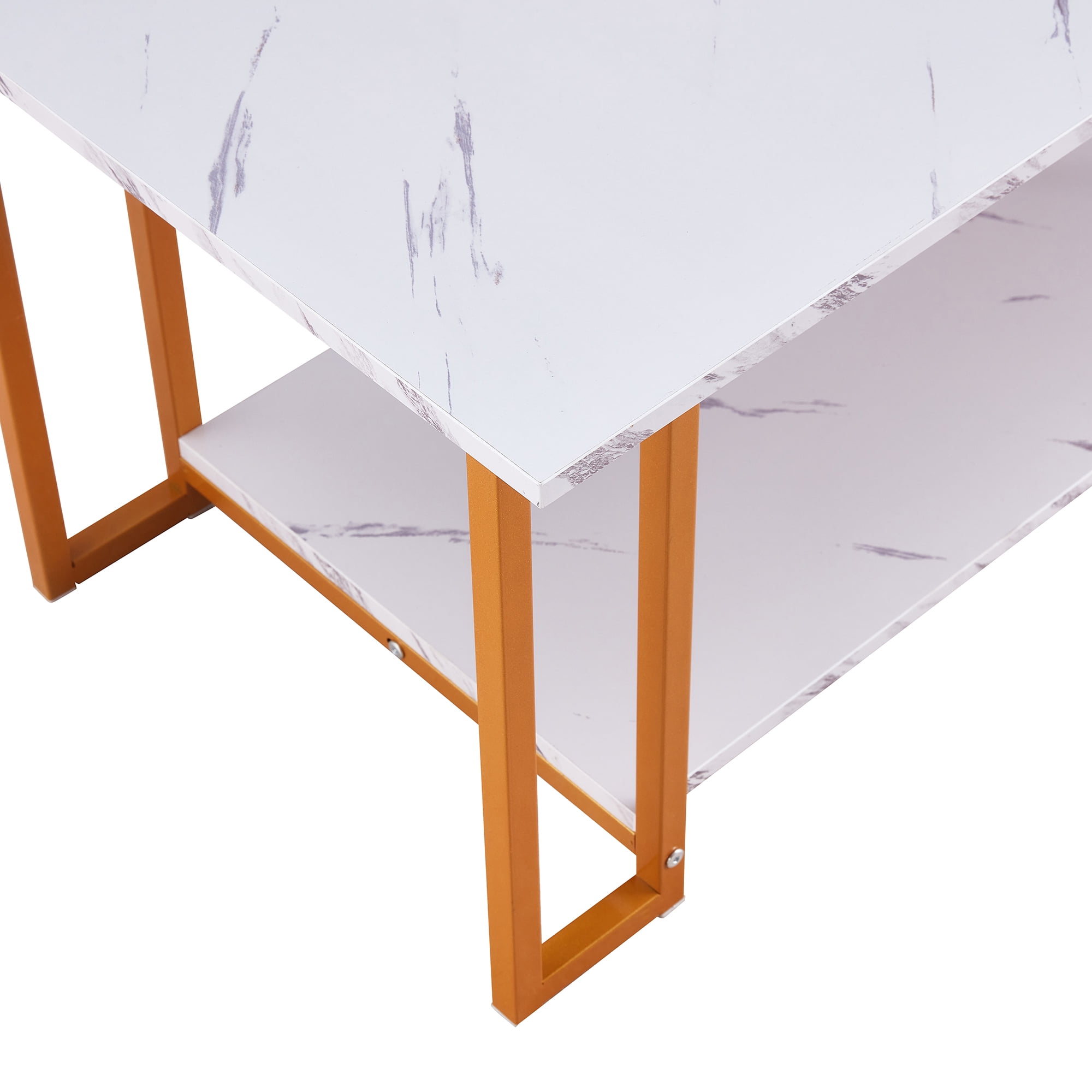 Lowestbest Coffee Table, 2 Layers, Thick Marble MDF Rectangle Tabletop Iron Coffee Table, for Dining Room, Coffee Shop, Restaurant(White Top, Gold Leg) Lowestbest Coffee Table, 2 Layers, Thick Marble MDF Rectangle Tabletop Iron Coffee Table, for Dining Room, Coffee Shop, Restaurant(White Top, Gold Leg)