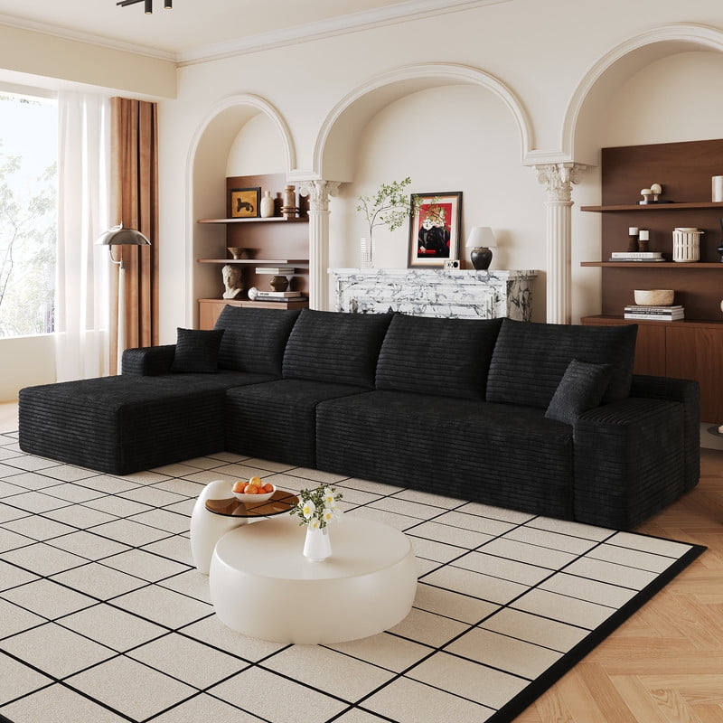 135" Cloud Sectional Sofa with Left Facing Chaise, Modern Modular Deep Seat Couch, Plush Corduroy Upholstered Sofa for Living Room, Bedroom, Apartment, No Assembly Required