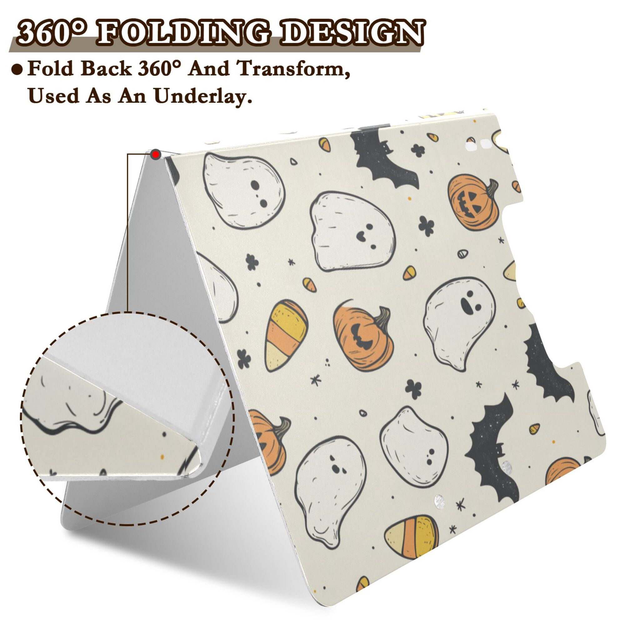 FORMRS A4 Clipboard Folder with Pen Holder Horizontal Foldable School Office Binder, Halloween Happy Ghosts