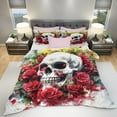 thumbnail image 3 of Full Size Comforter Set with 2 Pillowcases, Skull with Flower - 3 Pcs Bedding Set for Kids and Adults, Skull with Flower Soft Comforter Set for Bedroom Bed Décor, 3 of 6