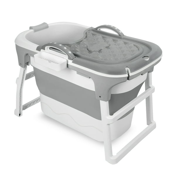 Trayknick 39" Portable Folding Bathtub, Small Foldable Tub with Ergonomic Seat & Massage Roller, Large Collapsible Tub, Freestanding Surround Collapsible Tub, Effortless Foldable Bathtub