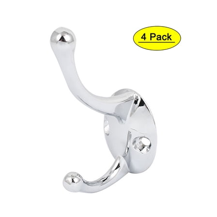 Uxcell 3.5" Length Alloy Chrome Finish Coat Double Hook, 4 Pack