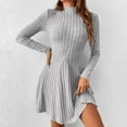 thumbnail image 5 of Women's Ribbed Knit Mini Dress - Basic Slim Fitted Mock Neck Long Sleeve A-Line Short Sweater Dresses, 5 of 9
