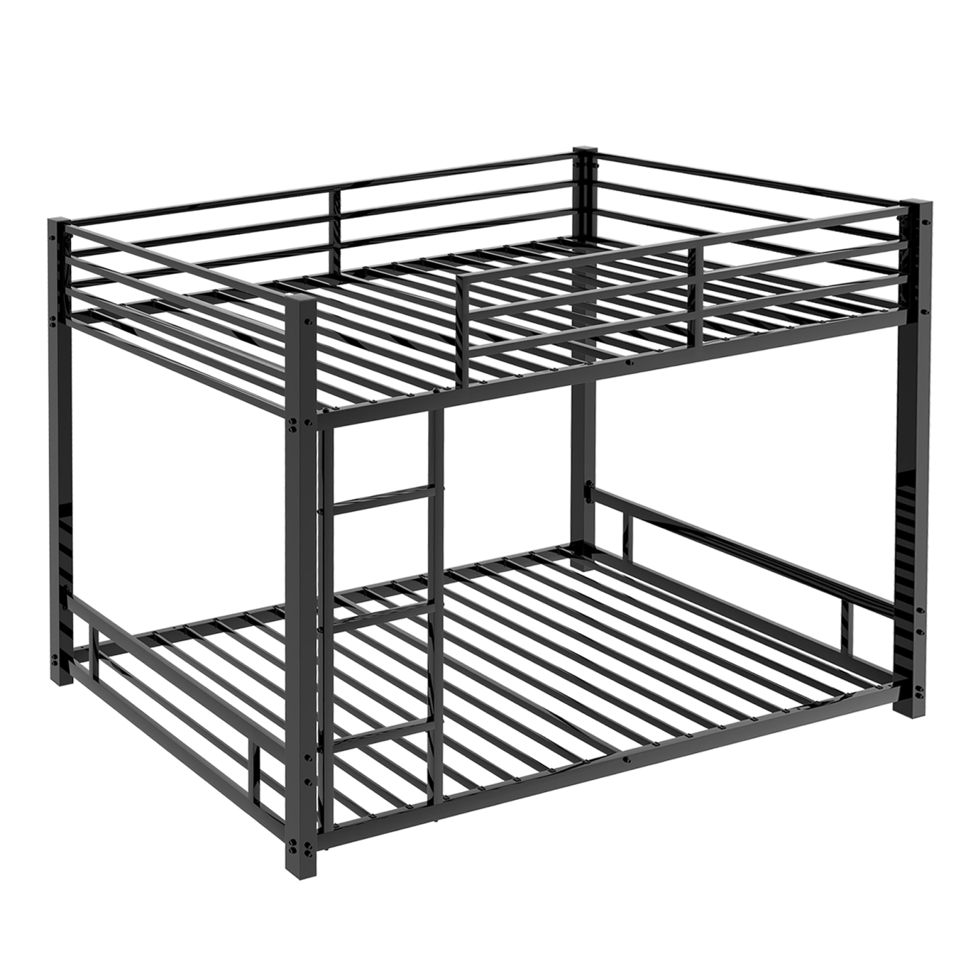 Metal Twin over Twin Bunk Bed with Ladder and Safety Guardrails, Heavy Duty Bunk Bedframe for Kids Teens Adults, Low Bunk Beds for Boys Girls, Noise Free