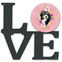 Bernese Mountain Dog Pink Flowers Metal Wall Artwork LOVE