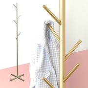 Metal Coat Rack Free Standing 7 Hooks Hall Tree in Corner, Hat Hanger & Coat Racks Stand Entryway Organizer, Bedroom Coat Tree Hanger, Hall Tree for Clothes Jacket Hat Bag Entryway (Gold)