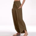 thumbnail image 4 of Cotton and Linen Casual Pants for Womens Plus Size Solid Color Elastic Waist Irregular Pants With Pockets At The Bottom Of The Pants Up to 65% off!, 4 of 8