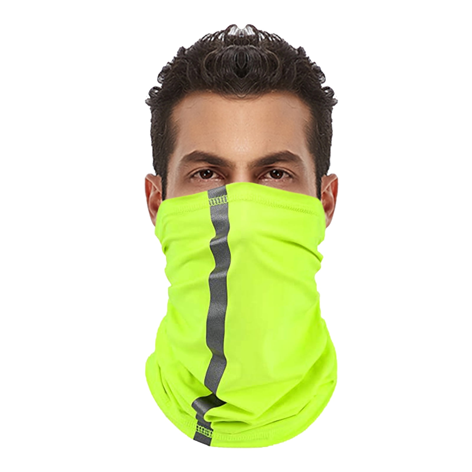 Muka Reflective Stripe Safety Neck Gaiter Face Mask Neckerchief Bandana  Scarves for Outdoor Activity Working-Yellow