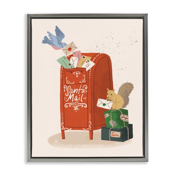 Stupell Industries Eclectic Santa's Mail Postal Letters Animals Gray Floating Frame Canvas Art, 25 x 31, by Kristina Hultkrantz