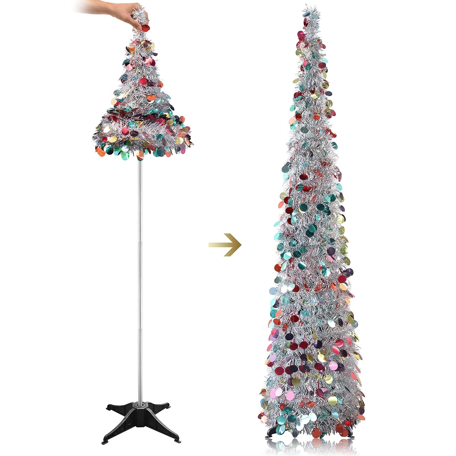5FT Silver Pop Up Christmas Tree with Stand Collapsible Artificial Xmas