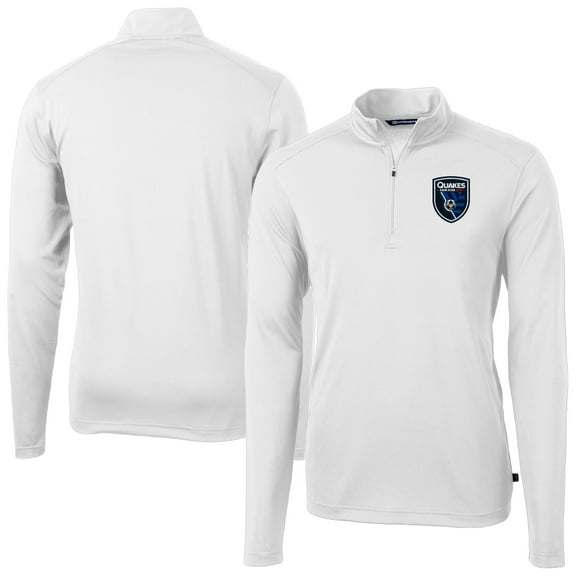 Men's-Cutter & Buck  White San Jose Earthquakes Virtue Eco Pique Recycled Quarter-Zip Top