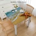 thumbnail image 2 of BANET Decorative Elastic Edged Square Fitted Tablecloth,Waves on Beach Polyester Indoor Outdoor Fitted Table Cover for Parties,Weddings,Kitchen Fit Square Table White, 2 of 7