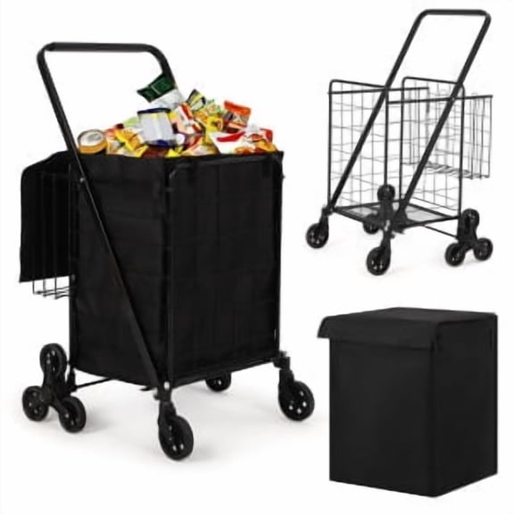 Danolapsi Grocery Shopping Cart, Stair Climbing Shopping with Waterproof Basket Liner & 360° Rolling Swivel Wheels, Portable Collapsible Grocery for Laundry, Luggage Camping