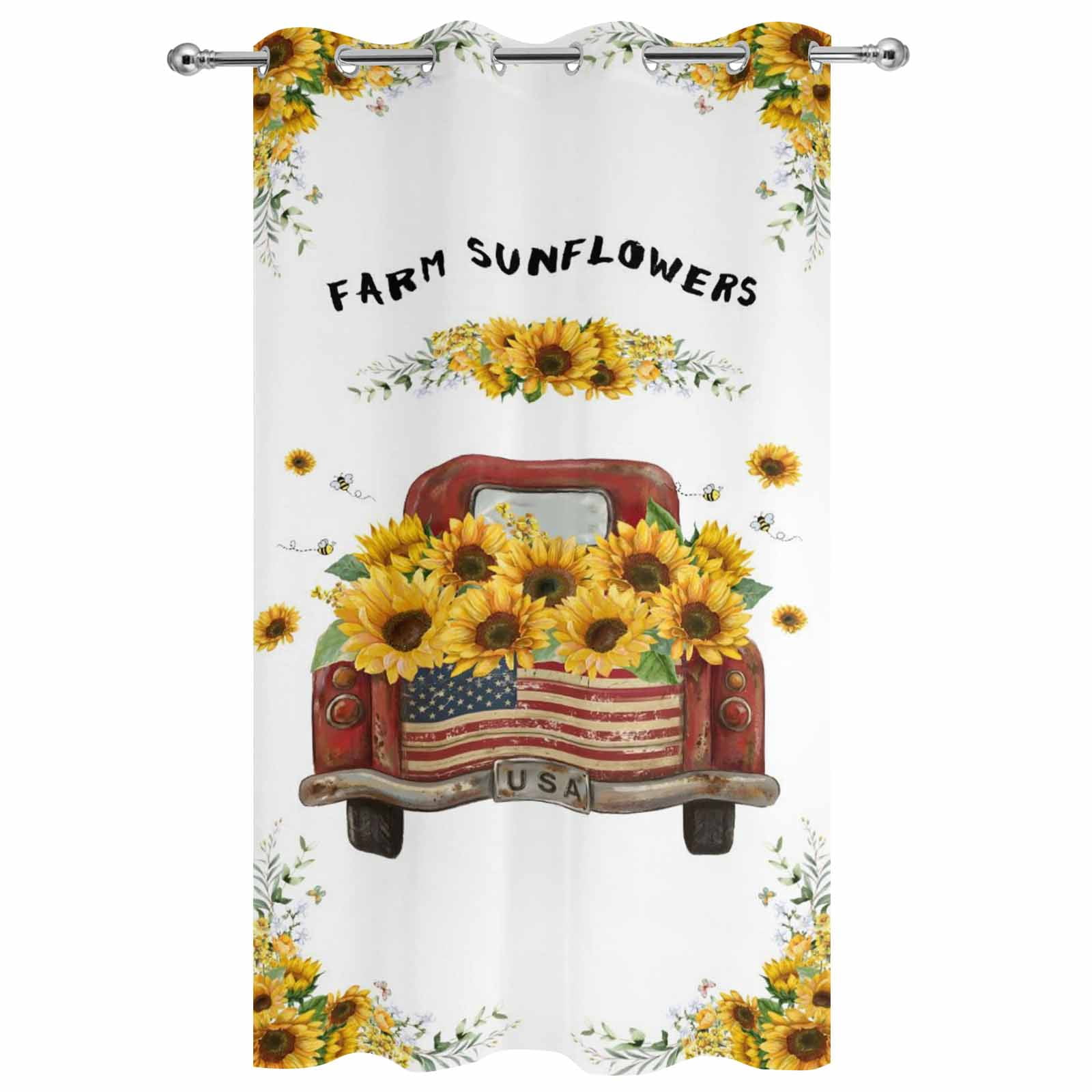 Outdoor Curtains for Patio Waterproof, Sunflower Truck Outdoor Privacy Panels Grommet, Yellow Flowers Summer Botanical Watercolor Blackout Outside Curtains for Porch/Cabana 54"x84", 1 Panel