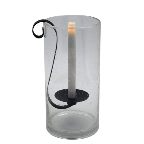 HomeRoots 12" Light Gray Seeded Glass Centerpiece Taper Candle Holder With Candle