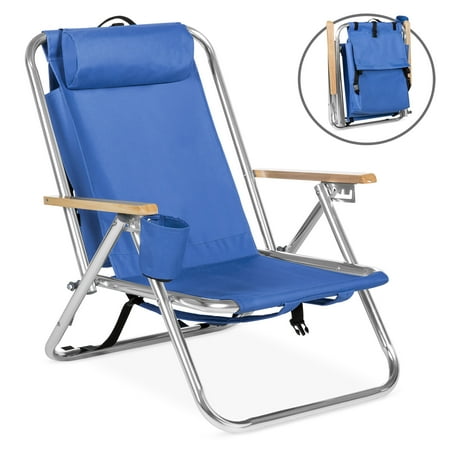 Folding Head - Best Choice Products Portable Folding Seat Backpack Chair for Beach, Camping, Tailgate w/ Removable Padded Headrest, Cup Holder - Blue