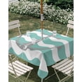 thumbnail image 2 of Outdoor Tablecloth with Umbrella Hole and Zipper Nautical Anchor Square Tablecloths 54x54 Inch Waterproof Table Cloths Green and White Wave Stripes Patio Table Cover for Picnic BBQS Party, 2 of 7